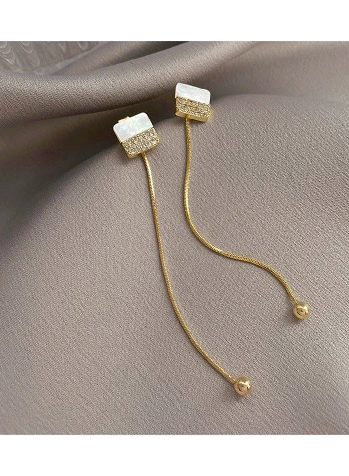 Goolsky أقراط هندسية قابلة للتحويل مع خيوط – دبابيس فضة S925، أقراط طويلة معلقة للخلف لمظهر نحيف