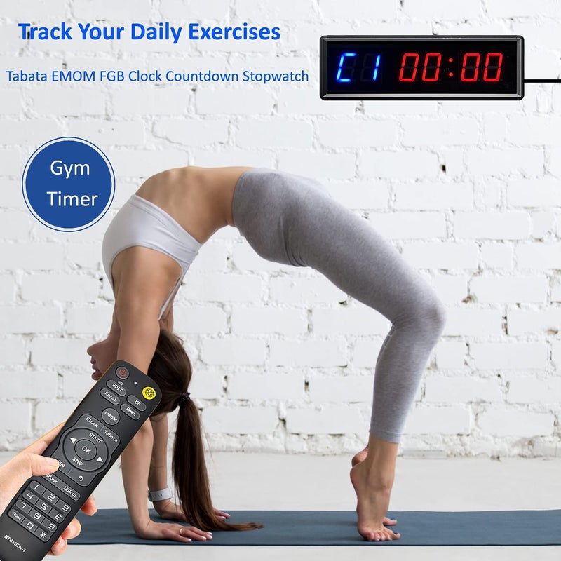 BTBSIGN BTBSIGN LED Interval Timer Count Down/Up Clock Stopwatch with Remote for Home Gym Fitness Blue  - Image 4