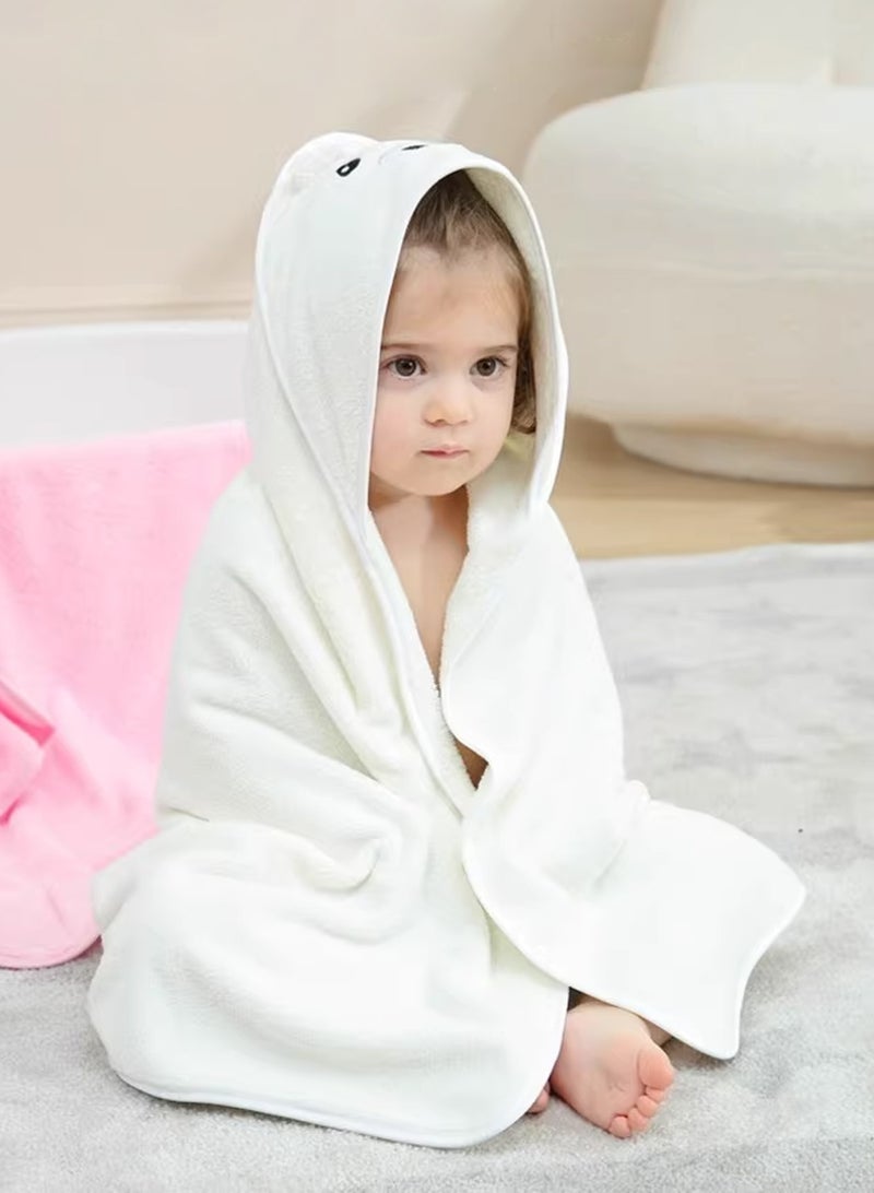 URbazaar Baby Bath Towel, Hooded Baby Bath Towel, Super Absorbent Baby Towel, with Small Towel and Baby Bibs, Bath Towels for Girls and Boys (White) - Image 2