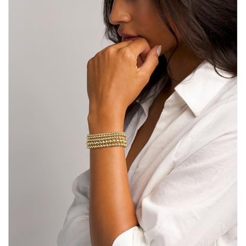 17mile 17 MILE 5 Pcs Beaded Bracelet Set for Women, 14K Gold Plated Stackable Stretch Bead Ball Bracelet Stack - Image 2