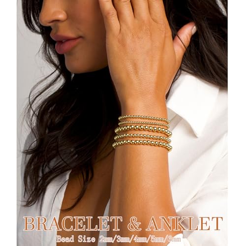 17mile 17 MILE 5 Pcs Beaded Bracelet Set for Women, 14K Gold Plated Stackable Stretch Bead Ball Bracelet Stack - Image 3