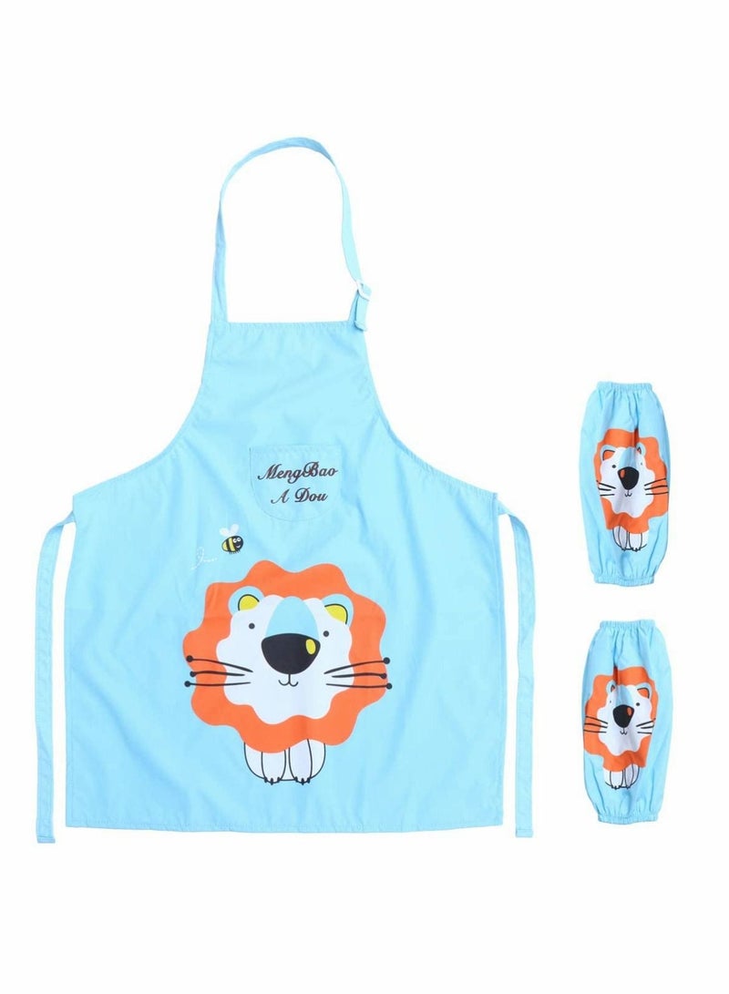 NIBEMINENT Kids Apron Waterproof And Sleeves Lion Print Cooking Painting Baking Smock For Toddler Boys Girls - Image 1