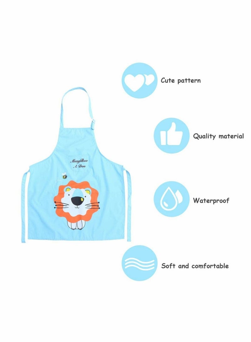 NIBEMINENT Kids Apron Waterproof And Sleeves Lion Print Cooking Painting Baking Smock For Toddler Boys Girls - Image 2