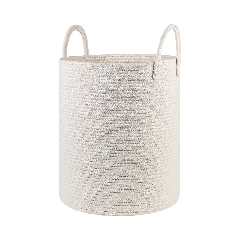 HOBASKET Cotton Rope Laundry Basket Hamper for Girls Kids Baby Nursery Hamper Bin Woven Storage Basket for Living Room cute laundry basket Tall Laundry Basket for Blanket Toy storage bin&box(White) - Image 1