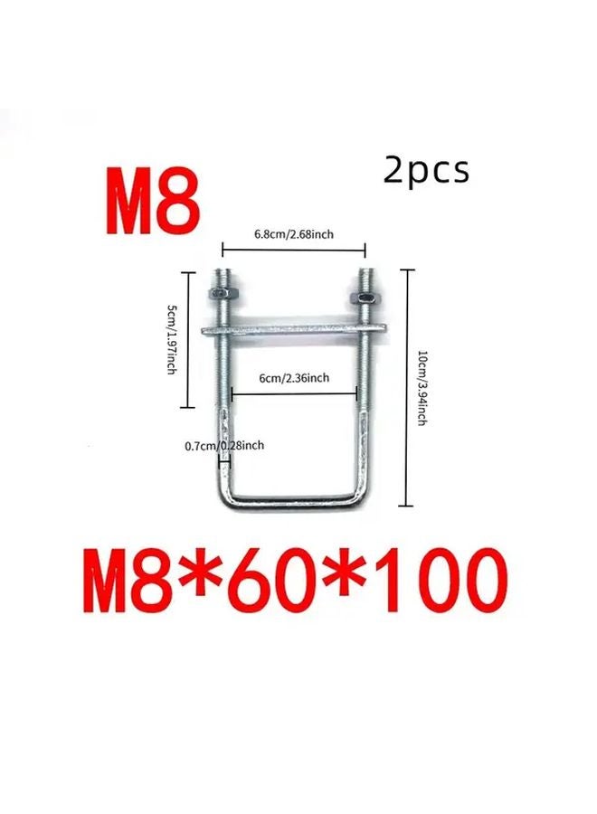 M8x60x100 Galvanized U Bolt Fixing Buckle Right Angle Card 2pcs - Image 1