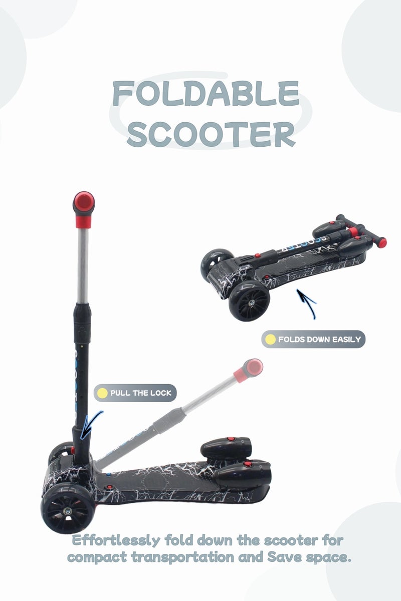 EASY FUTURE 3 Wheel Kick Scooter for Kids Ages 3-14, Lean to Steer with LED Light-Up Wheels, Bluetooth Music, Water Spray Smoke Effect – Foldable & Safe Ride for Boys and Girls - Image 4