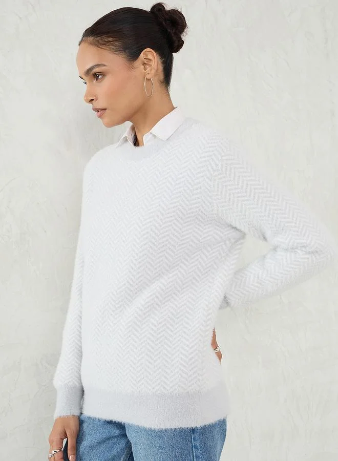 Femmella Chevron Pattern Fuzzy Knit Sweater