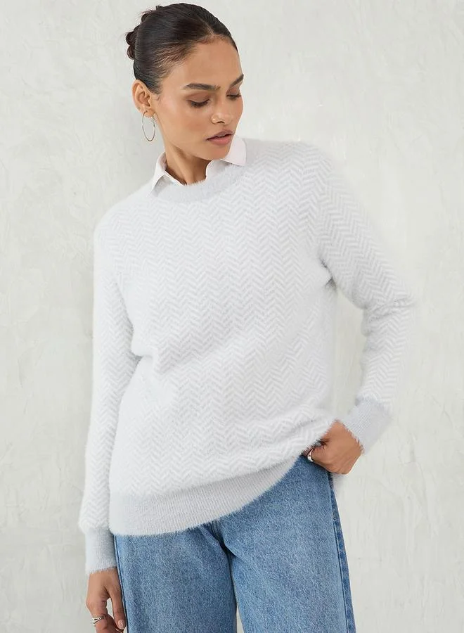 Femmella Chevron Pattern Fuzzy Knit Sweater