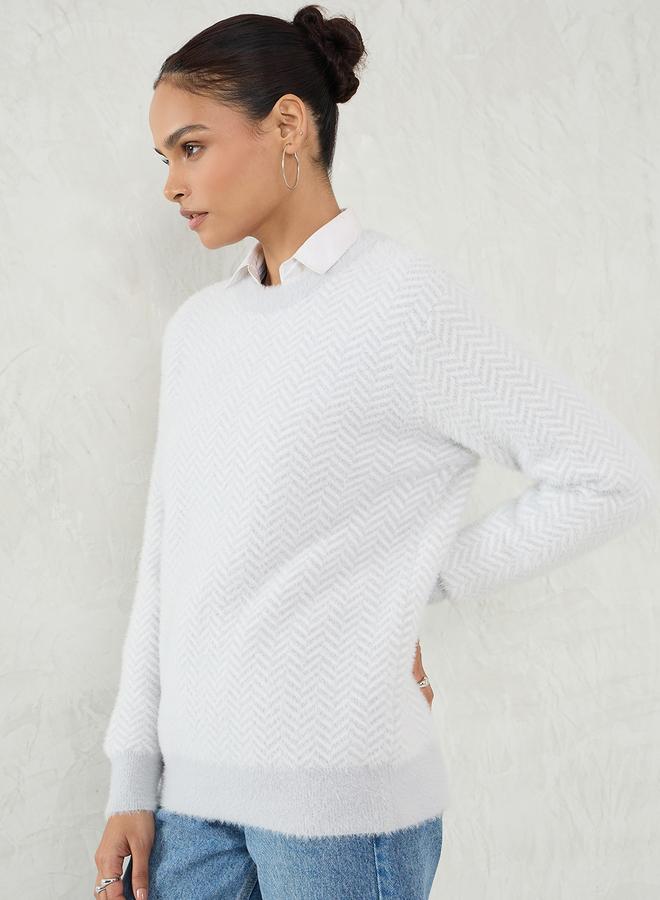 Femmella Chevron Pattern Fuzzy Knit Sweater - Image 2