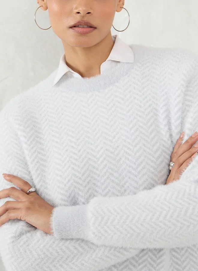 Femmella  Chevron Pattern Fuzzy Knit Sweater for Women | Best Price UAE
