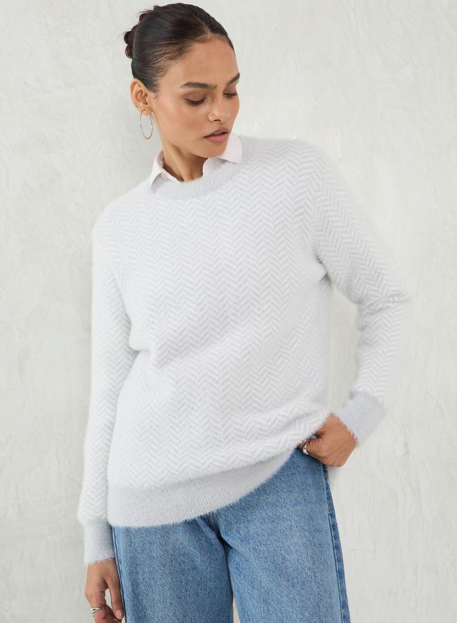 Femmella Chevron Pattern Fuzzy Knit Sweater - Image 1