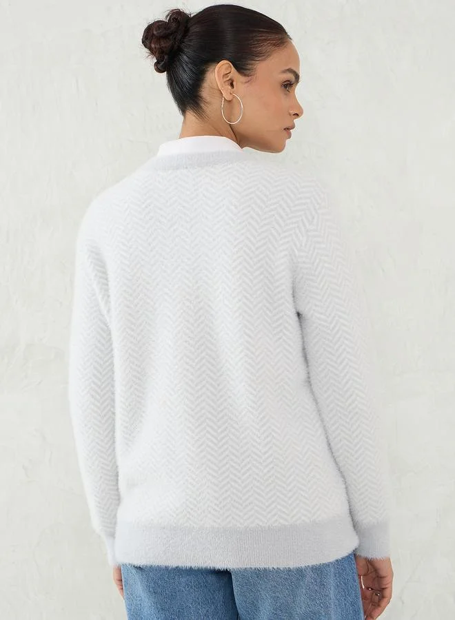 Femmella  Chevron Pattern Fuzzy Knit Sweater for Women | Best Price UAE