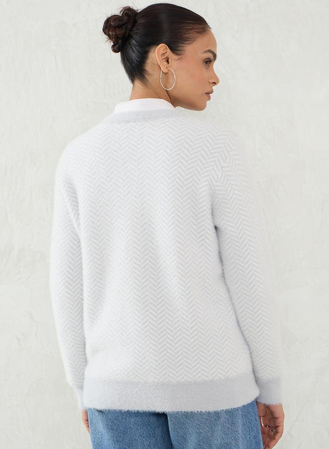 Femmella Chevron Pattern Fuzzy Knit Sweater - Image 3