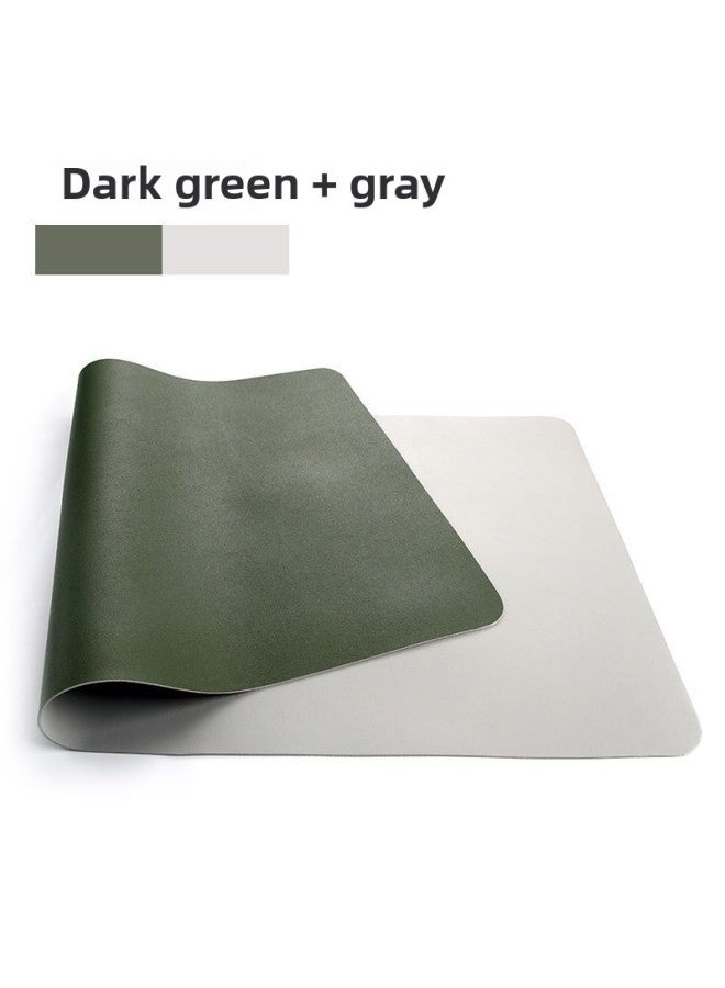 Mouse Pad Office Desk Pad Large Laptop Pad Large Game Keyboard Pad Leather Mat Desk Mat Writing-color:70x 40cm-pattern:Double-sided Leather (dark Green + Gray)