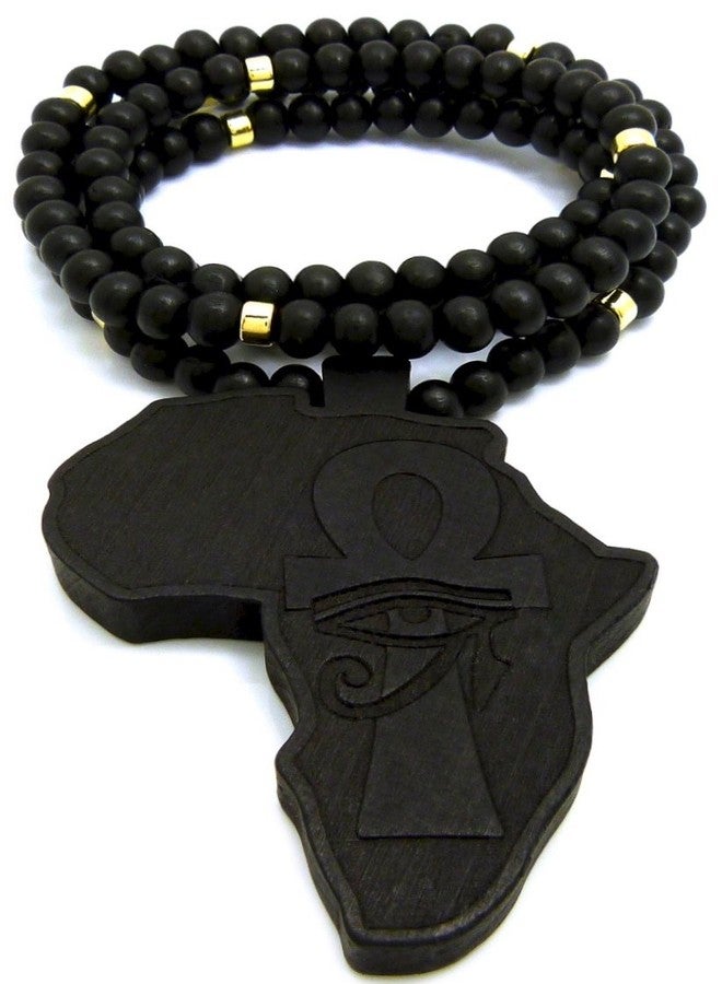 GWOOD Africa with Eye on Ankh Wood African Pendant and 36 Inch Long Beaded Necklace (Black) - Image 2