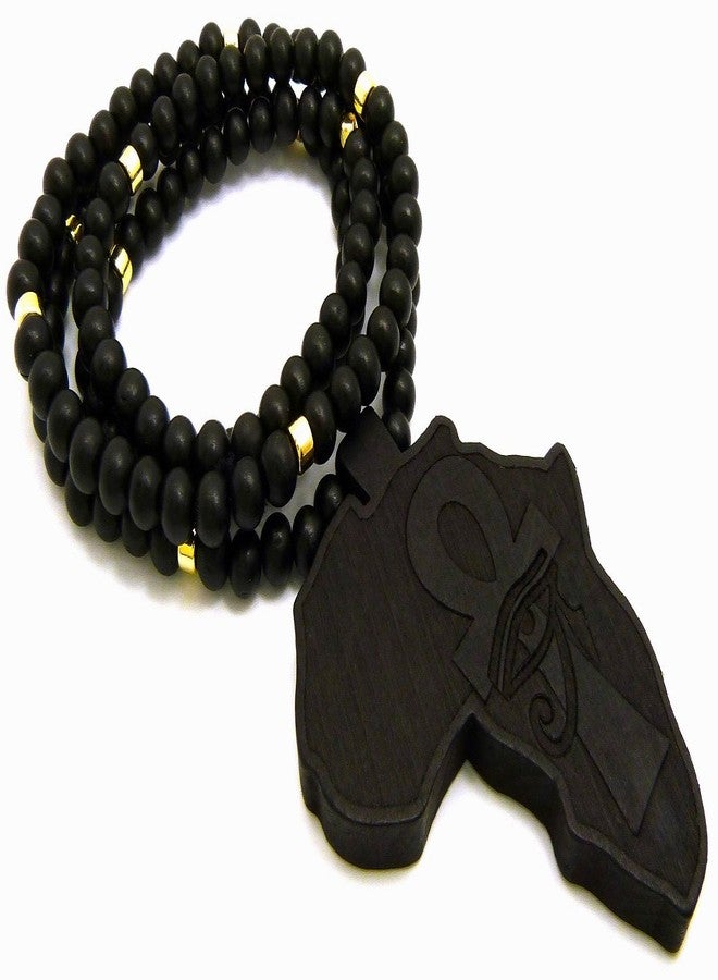 GWOOD Africa with Eye on Ankh Wood African Pendant and 36 Inch Long Beaded Necklace (Black) - Image 3