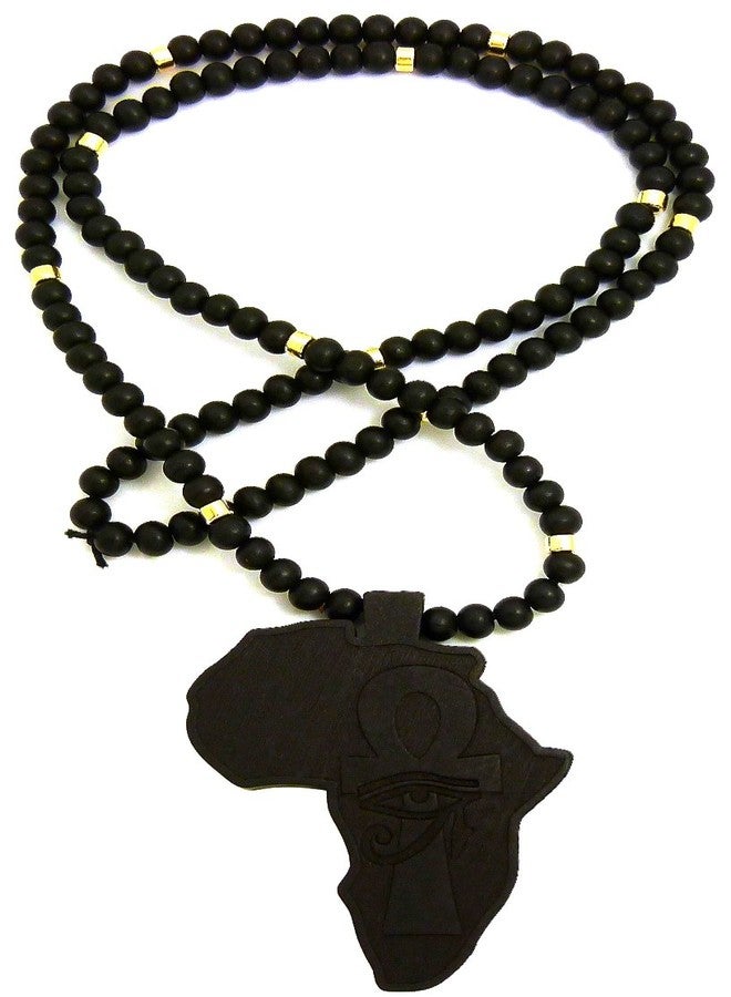 GWOOD Africa with Eye on Ankh Wood African Pendant and 36 Inch Long Beaded Necklace (Black) - Image 4