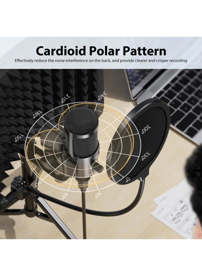 Riworal Studio Recording Microphone Isolation Shield with Pop Filter and Metal Tripod Stand USB Condenser Mic to PC Laptop Smartphone, Mic for Recording Singing Podcasting - Image 5