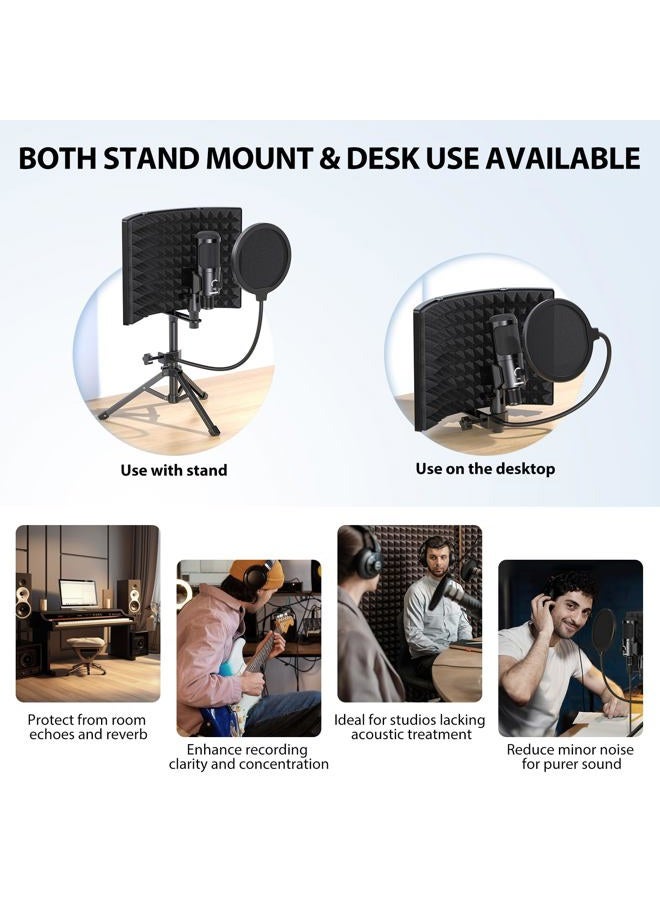 Riworal Studio Recording Microphone Isolation Shield with Pop Filter and Metal Tripod Stand USB Condenser Mic to PC Laptop Smartphone, Mic for Recording Singing Podcasting - Image 4
