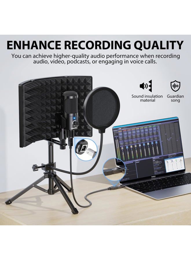 Riworal Studio Recording Microphone Isolation Shield with Pop Filter and Metal Tripod Stand USB Condenser Mic to PC Laptop Smartphone, Mic for Recording Singing Podcasting - Image 3
