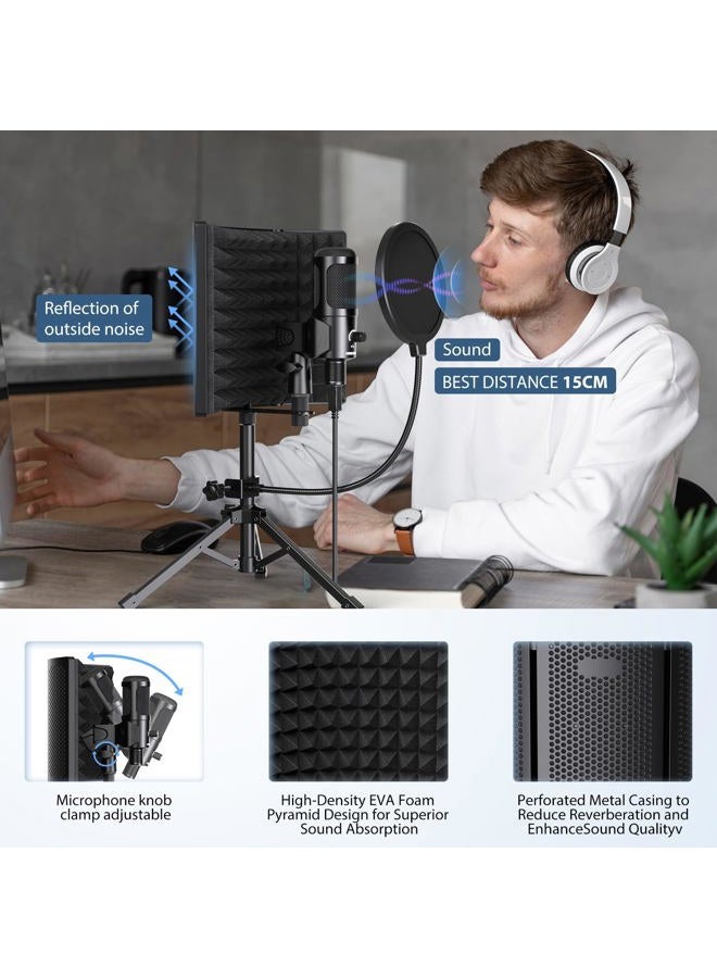 Riworal Studio Recording Microphone Isolation Shield with Pop Filter and Metal Tripod Stand USB Condenser Mic to PC Laptop Smartphone, Mic for Recording Singing Podcasting - Image 2