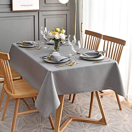 maxmill Jacquard Tablecloth Swirl Design Spillproof Wrinkle Free Heavy Weight Soft Table Cloth Decorative Fabric Table Cover for Outdoor and Indoor Use Oblong 60 x 120 Inch Light Gray - Image 4