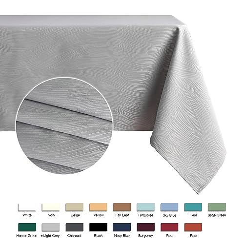 maxmill Jacquard Tablecloth Swirl Design Spillproof Wrinkle Free Heavy Weight Soft Table Cloth Decorative Fabric Table Cover for Outdoor and Indoor Use Oblong 60 x 120 Inch Light Gray - Image 2