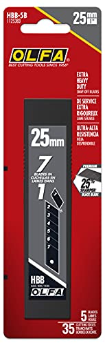 OLFA 25mm Extra Heavy-Duty Ultra-Sharp Black Snap Off Replacement Blades, 5 Blades (35 segments) HBB-5B - Snap-Off Utility Knife Replacement Blades, Fits most 25mm Utility Knives - Image 3