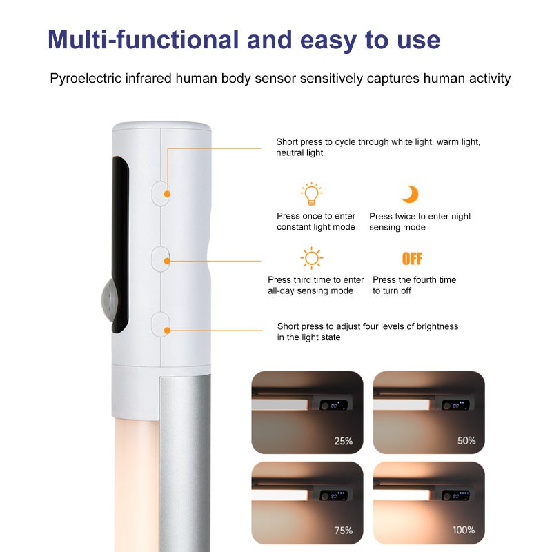 Under Cabinet Lighting: 30° Adjustable Angle Motion Sensor Light - Magnetic Rechargeable Dimmable LED Strip for Kitchen Cabinets Closets Wardrobes - Image 3