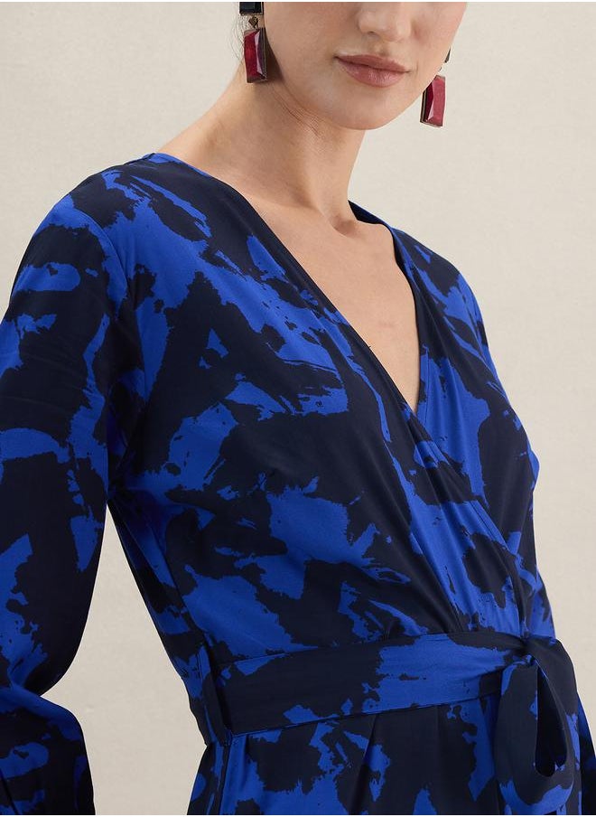 FEMELLA Abstract Print V Neck Wrap Jumpsuit by Styli  - Image 3
