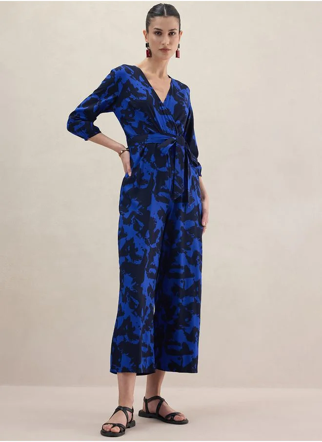 فيميلا Abstract Print V Neck Wrap Jumpsuit