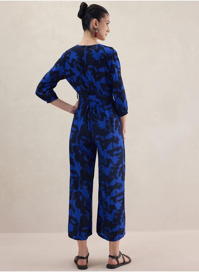 FEMELLA Abstract Print V Neck Wrap Jumpsuit by Styli  - Image 4