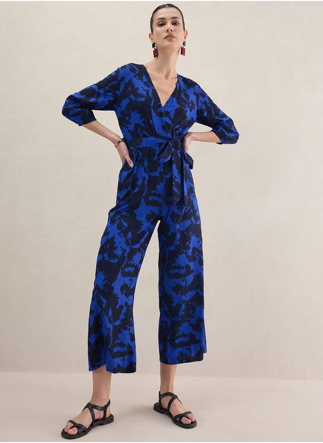FEMELLA Abstract Print V Neck Wrap Jumpsuit by Styli  - Image 5