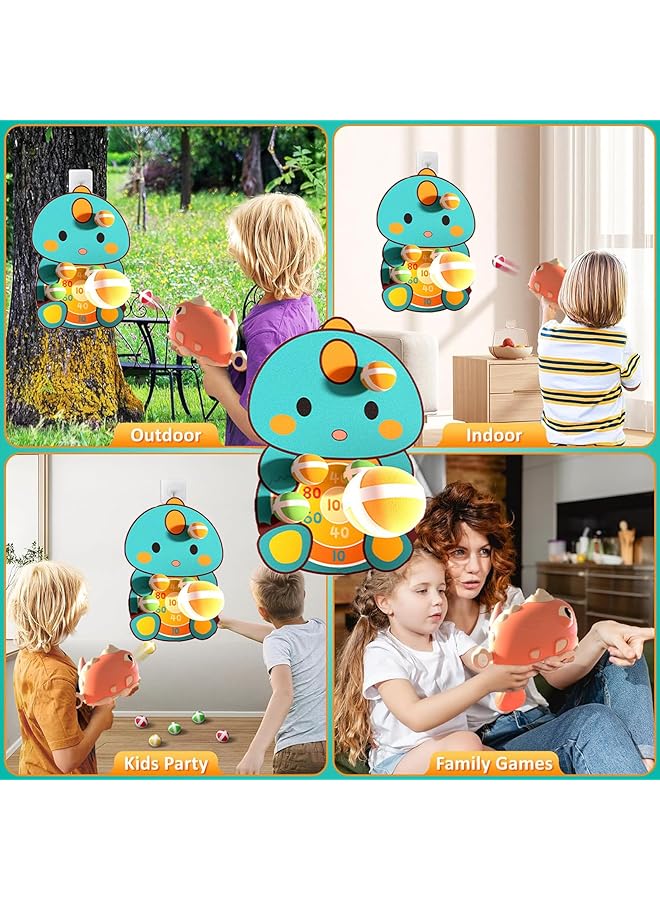 رايتشر لعبة مسدس ديناصور للأطفال، مسدس رصاص ناعم، لعبة إطلاق كرة وهدف لاصق، لعبة تفاعلية داخلية وخارجية مع 12 كرة وهدف، ألعاب خارجية، لوحة رمي السهام للأطفال (وردي) - Image 3