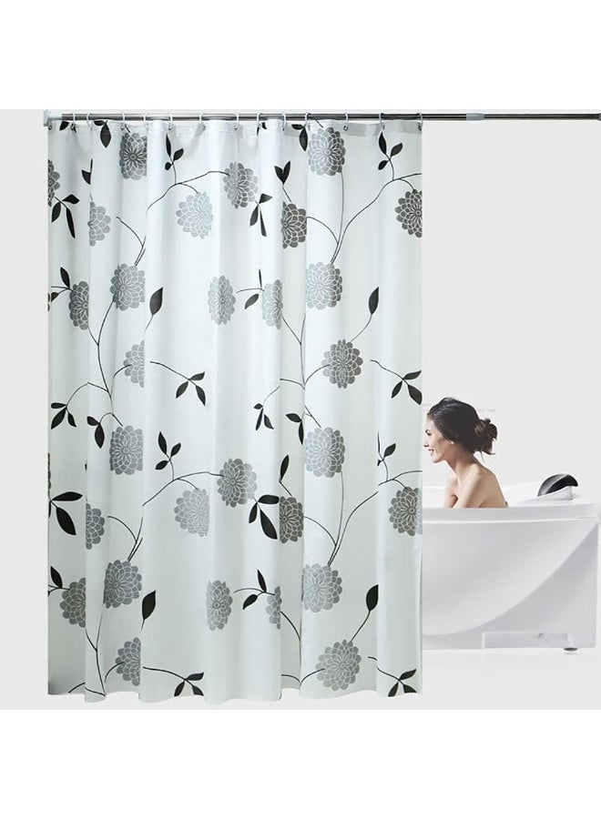 4-piece grey and white floral waterproof and mildew-proof shower curtain, for home bathroom wet and dry separation, 180×200cm - Image 1