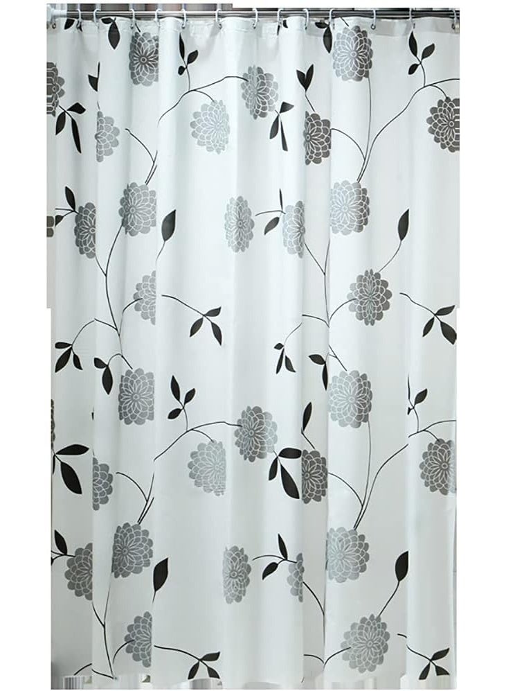 4-piece grey and white floral waterproof and mildew-proof shower curtain, for home bathroom wet and dry separation, 180×200cm - Image 4