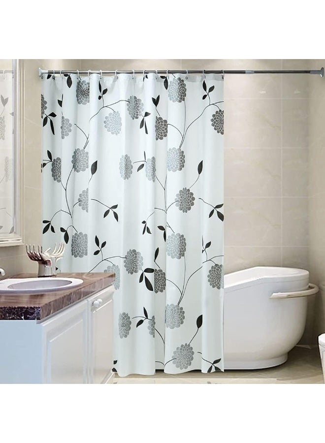 4-piece grey and white floral waterproof and mildew-proof shower curtain, for home bathroom wet and dry separation, 180×200cm - Image 2
