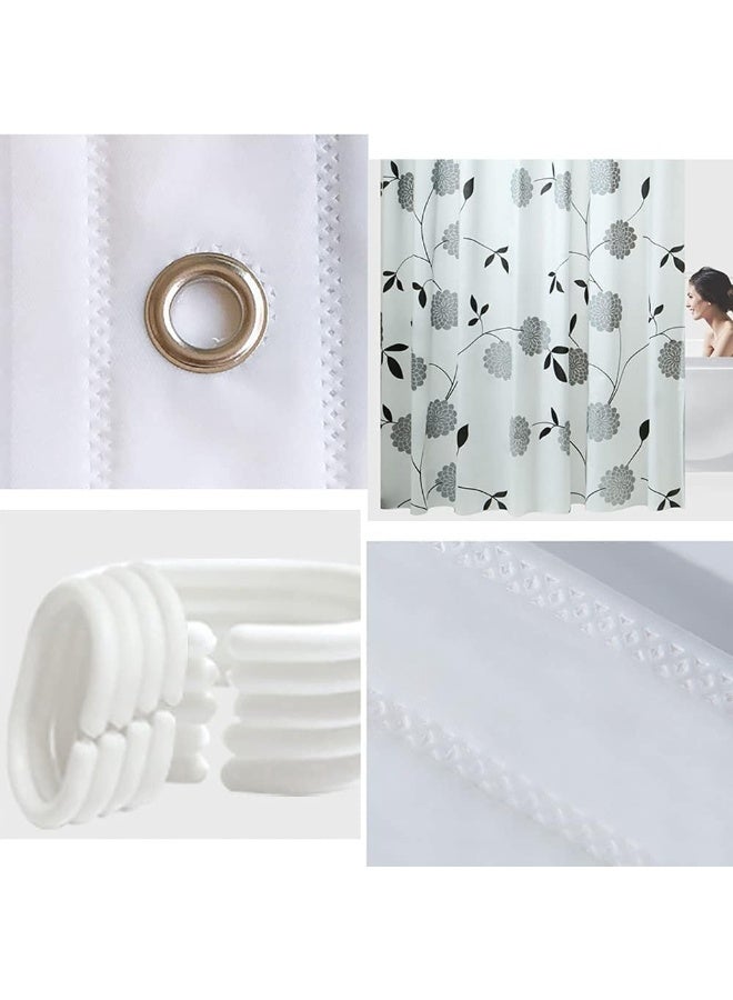 4-piece grey and white floral waterproof and mildew-proof shower curtain, for home bathroom wet and dry separation, 180×200cm - Image 3