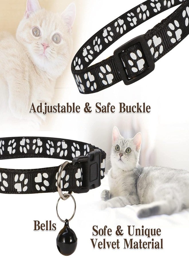 KsPups Footprint Cat Collar with Bell Basic Dog Cat Collar I Buckle Adjustable Polyester Cat Dog Collar I with Bell 10 MM (Black Color) - Image 2