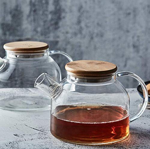 OANGO غلاية شاي مثلجة من أونغو زجاج مقاوم للحرارة مع غطاء خشبي، 4 أكواب وصينية خشبية واحدة - Image 4