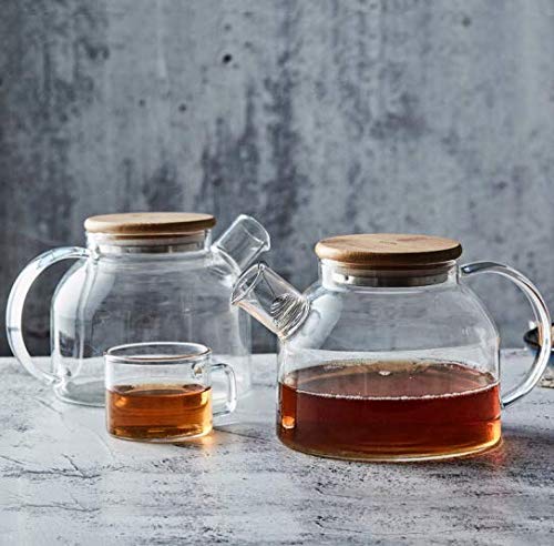 OANGO غلاية شاي مثلجة من أونغو زجاج مقاوم للحرارة مع غطاء خشبي، 4 أكواب وصينية خشبية واحدة - Image 5