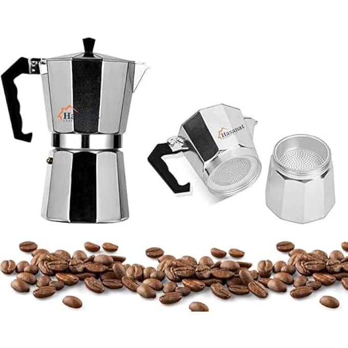 أساسيات حسنات ماكينة تحضير قهوة الإسبريسو موكا إكسبريس المصنوعة من الألومنيوم بستة مراحل على الطراز الإيطالي، مزودة بوعاء لتحضير القهوة على الموقد - Image 5