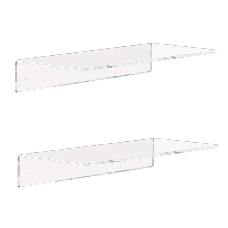 Weiai Clear Acrylic Shelves 12 Inch Floating Wall Mounted Shelf for Wall Storage Set of 2