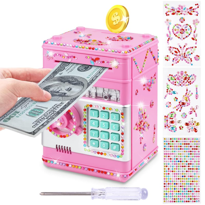 Piggy Bank for Kids Girls Boys with Password Code Lock Cash Coin Can Piggy Bank Girls Electronic Money Safe Bank for Kids Money Box with DIY Diamond Sticker Gift for 4 7 8 9 10 11 Year Old Boys