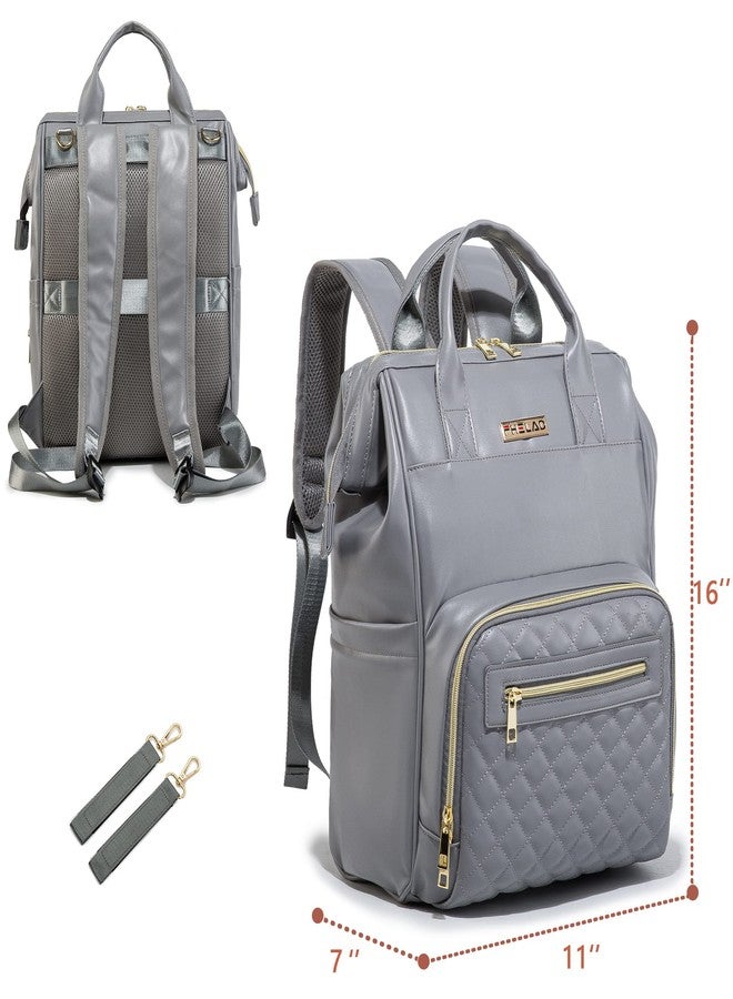 BHAFEM Baby Diaper Bag Backpack, Baby Bag with Laptop Compartment, Vegan Leather, Large Capacity, Waterproof Travel Diaper Backpack (Gray) - Image 5
