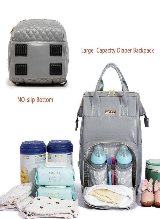BHAFEM Baby Diaper Bag Backpack, Baby Bag with Laptop Compartment, Vegan Leather, Large Capacity, Waterproof Travel Diaper Backpack (Gray) - Image 3