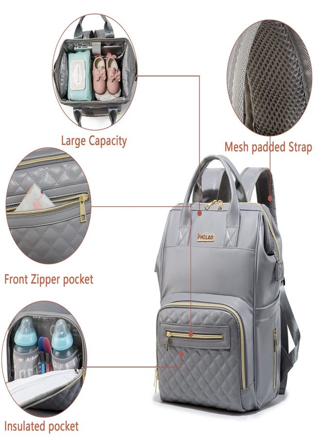 BHAFEM Baby Diaper Bag Backpack, Baby Bag with Laptop Compartment, Vegan Leather, Large Capacity, Waterproof Travel Diaper Backpack (Gray) - Image 4