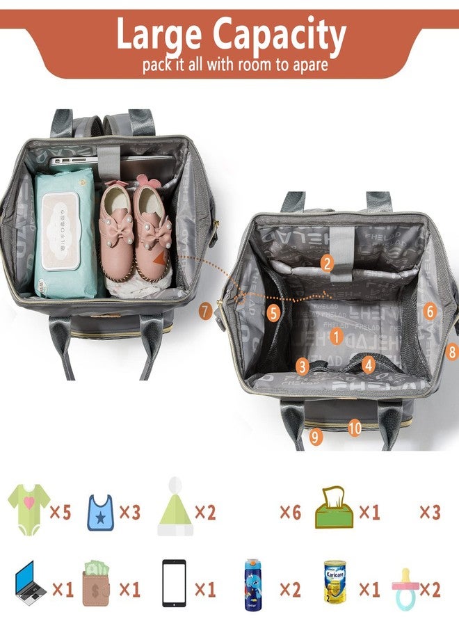 BHAFEM Baby Diaper Bag Backpack, Baby Bag with Laptop Compartment, Vegan Leather, Large Capacity, Waterproof Travel Diaper Backpack (Gray) - Image 2