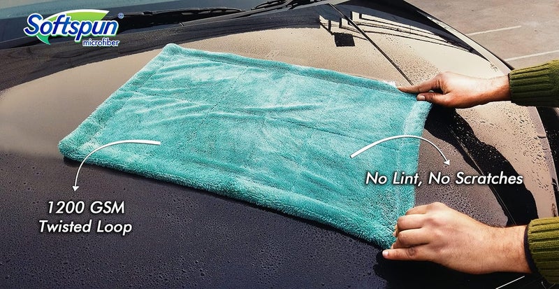 SOFTSPUN Microfiber Cloth for Car - 1200 GSM, 50X80cms, 1Pcs, Aqua Blue Twisted Loop Super Absorbent…… - Image 4