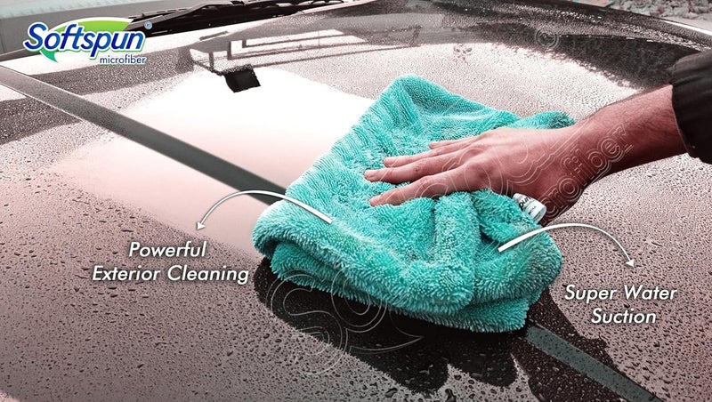 SOFTSPUN Microfiber Cloth for Car - 1200 GSM, 50X80cms, 1Pcs, Aqua Blue Twisted Loop Super Absorbent…… - Image 5